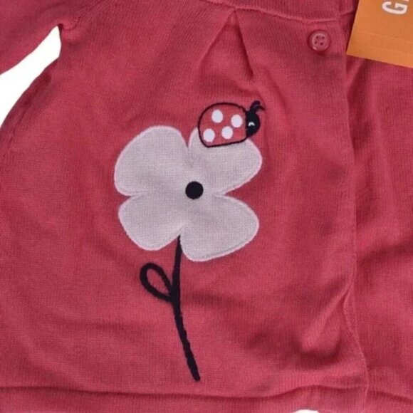 Nwt Pink Cardigan Sweater Ladybug Flower Embroidered Cotton Size 2T - Picture 2 of 8